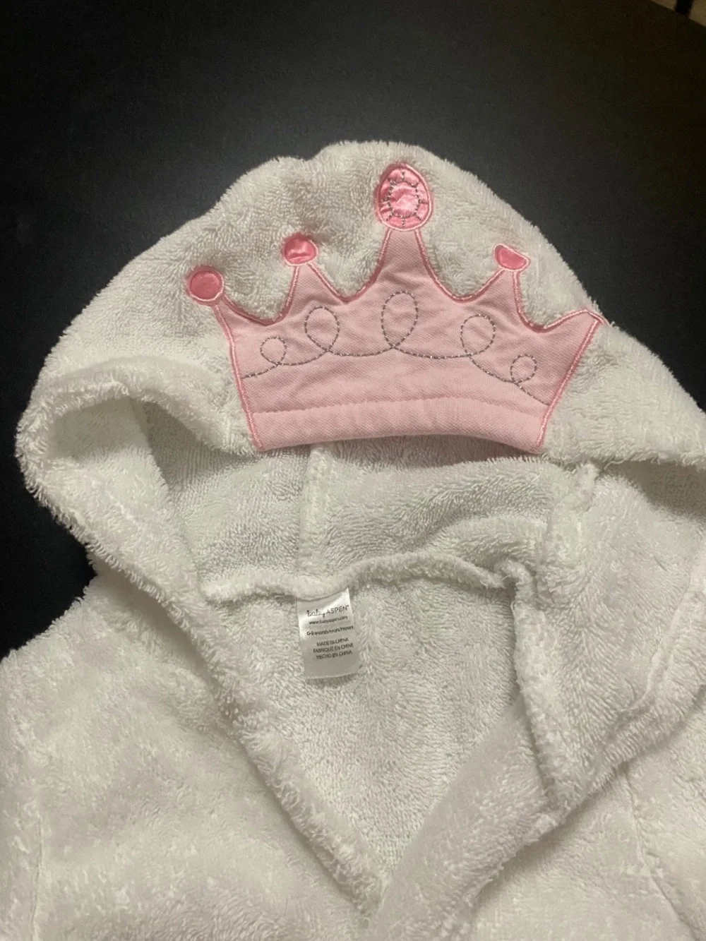 Baby Aspen Little Princess Tiara Hooded Spa Robe- 0-9 mo